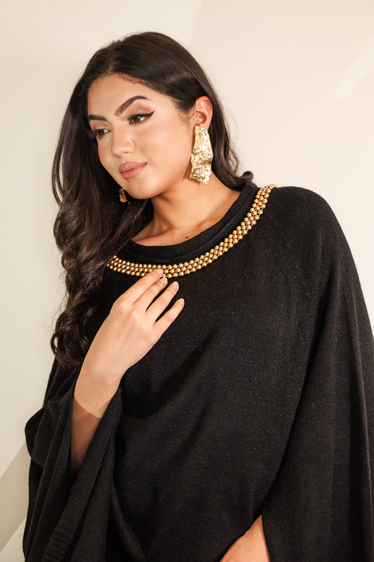 Poncho with Front Slits + Gold Beads